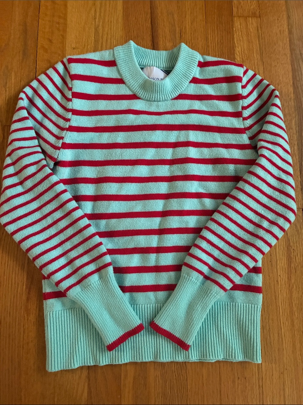 Mint Green/Blue and Red Stripe Crewneck Sweater